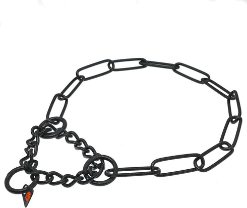 Herm Sprenger Black Stainless Steel Fur Saver Collar, Long Link Professional Training Slip Chain for Medium Large Dogs