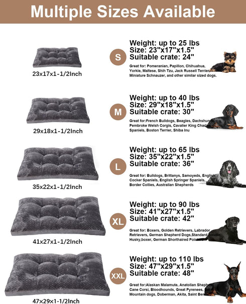 Dog Bed, Washable Cozy Plush Crate Beds, Anti Slip Pet Sleeping Mat for Large, Medium, Small Dogs (Dark Grey)