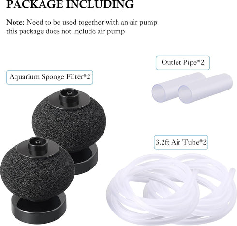 HITOP 2 Pack Mini Air-Powered Bio Sponge Filter, 4in Quiet Filter for up to 15 Gallon Fish Tank