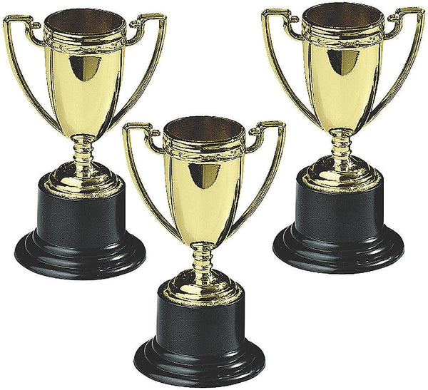 Small Plastic Gold Trophies Fun Express - Party and Event Supplies, Bulk Set of 24