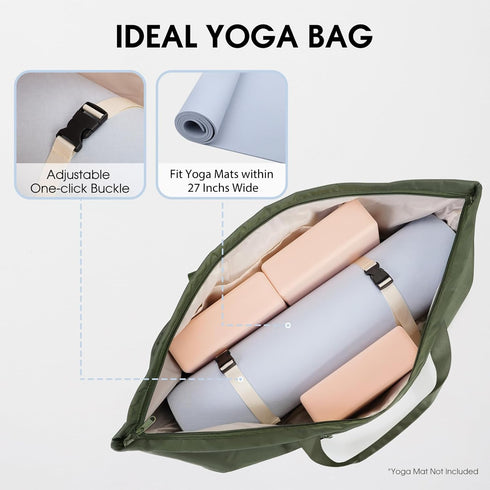Large Yoga Mat Bag with Shoes Compartment and Wet Pocket Ladies Pilates Gym Tote Bag with Yoga Mat Holder Strap