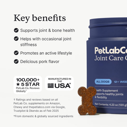 Petlab Co. Joint Care Chews for Dogs, High Levels of Glucosamine, Omega 3 and Turmeric Supplement