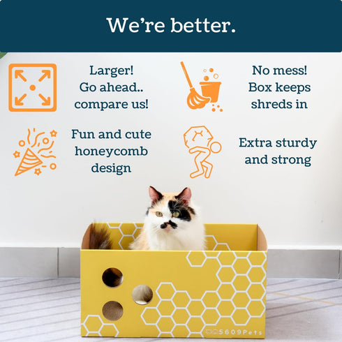 Extra Large Cardboard Cat Scratcher Box, 17"x13"x8.25", Fun Cat Scratching Bed with Catnip for Indoor Cats