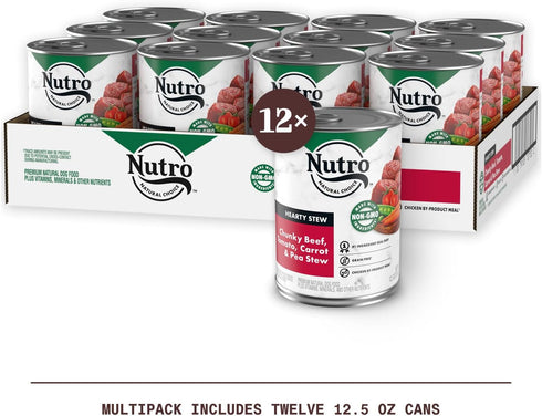 NUTRO HEARTY STEW Chunky Beef, Tomato, Carrot & Pea Stew, Adult Natural Grain Free Wet Dog Food, (12) 12.5 oz Cans