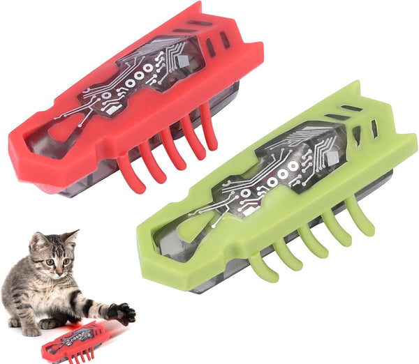 Electric Robot Beetle Cat Toy, 2 Pack Interactive Mini Cat Toy Excites