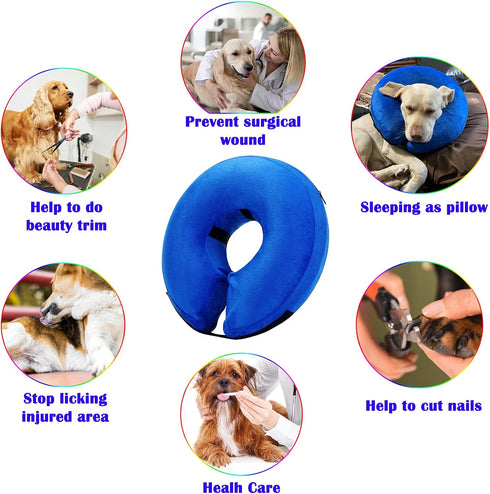 Katoggy Inflatable Dog Collar - Soft Adjustable Blow Up Donut E-Collars for Dogs and Cats