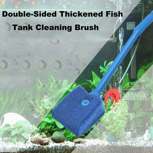 Double-Sided Fish Tank Aquarium Cleaning Sponge Brush with Non-Slip Handle, Blue