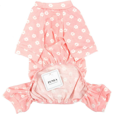Zunea Pink Small Dog Daisy Jumpsuit Pajamas, Adorable Cotton Overalls Pjs for Puppy Girl, Four Legs Pyjamas XL