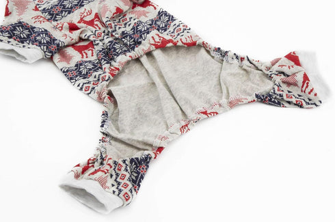 Xmas Grey Red Cotton Clothes Dog Pajamas Jumpsuit for Pets, Medium 16"