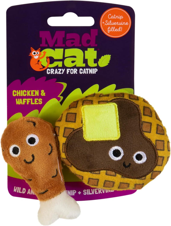 Mad Cat Chicken and Waffles Twin Pack Catnip & Silvervine Cat Toy, Pack of