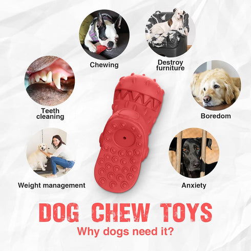 Indestructible Squeaky Dog Toys for Aggressive Chewers, Tough Chew Toys for Medium/Large Dogs, Heavy Duty (Slipper-Red)