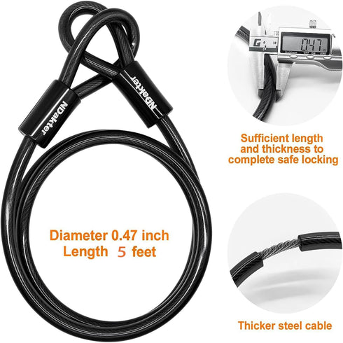 NDakter Heavy Duty Bike Locks, Combo U Lock with 5Ft Steel Cable for Electric Bike