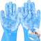 Pecute Heat Resistant Pet Grooming Gloves - Silicone Bathing Gloves with High-Density Teeth for Dogs & Cats (Blue)