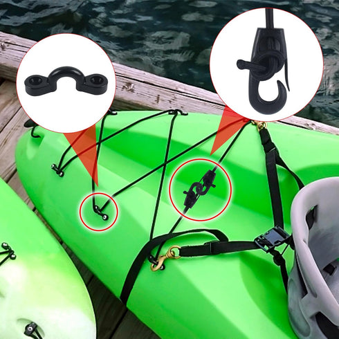 Kayak Carry Handle Rigging Kit with 19.7 FT 5mm Elastic Bungee Cord, Pad Eyes, J Hooks, Screws for Kayaks