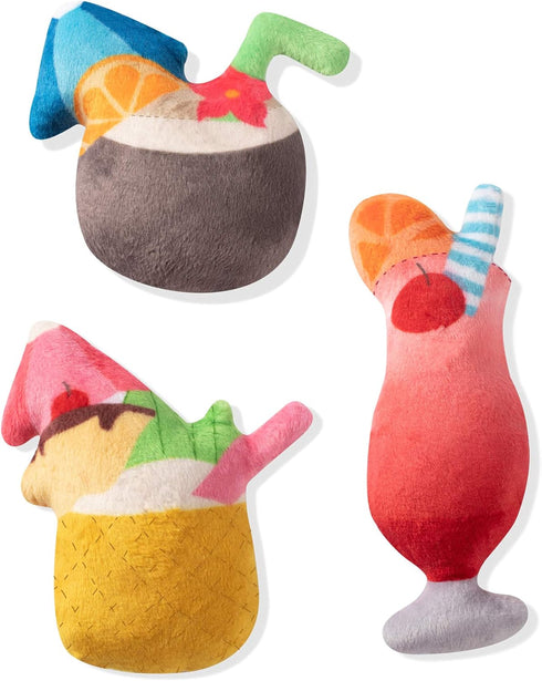 FRINGE STUDIO Pet Toy, Small Dog Toy Set, Tropical Drinks, 3 Pieces