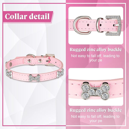 4 Pcs Pink Dog Collar, Spiked Studded Dog Collars, Pearls Dog Necklace with Rhinestone Bow Knot for Dogs (Novel Style,