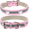 Reflective Dog Collar with Cute Paw Rivet, Soft PU Leather Adjustable Collars for Small Medium Large Dogs Cats (Pink,