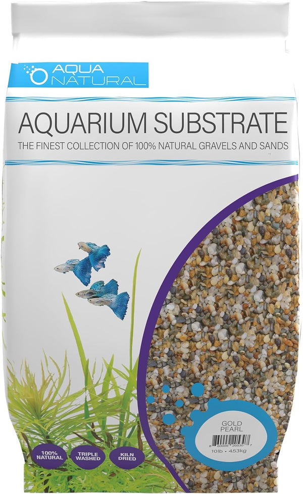 Aqua Natural Gold Pearl 10lb Gravel Substrate for Aquariums, Terrariums and Vivariums, 2-4mm