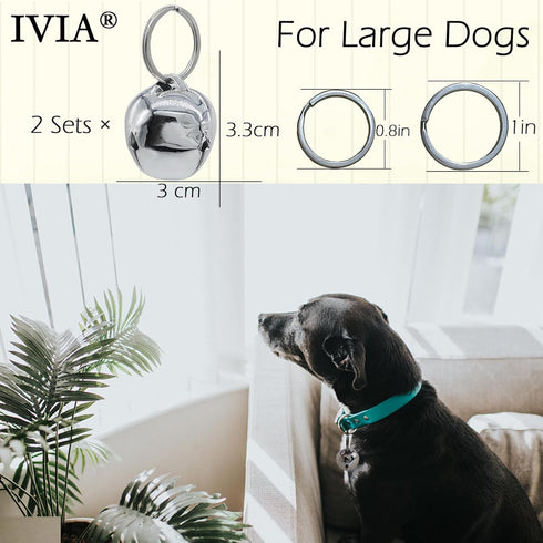 Large Dog Bells, Collar Loud Bells, Pet Tracker & Training, Handmade Metal(Silver)
