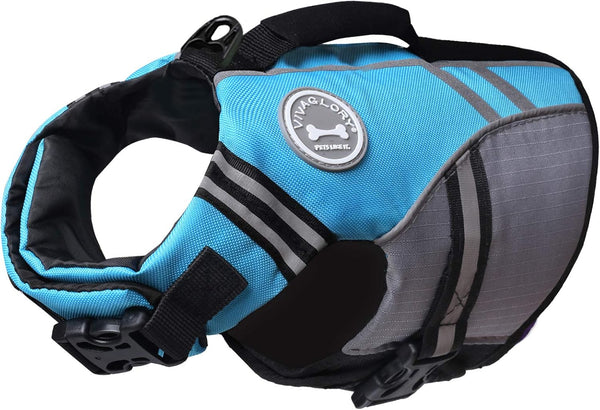 VIVAGLORY Sports Style Dog Life Vest, Life Jacket for Swimming & Boating, XS, Blue