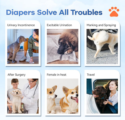 Mosamart Count 50PCS) Disposable Dog Diapers Absorbent Soft Puppy Doggie Diapers for Female Dogs with Stretchy Waist