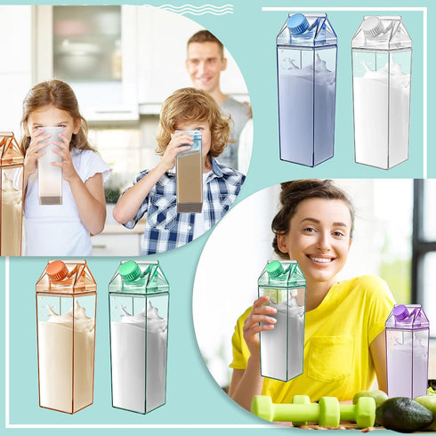 20 17 oz Foaincore Pcs Clear Milk Carton Water Bottles Bulk Plastic Square Milk Bottles Portable Reusable Leakproof Cup