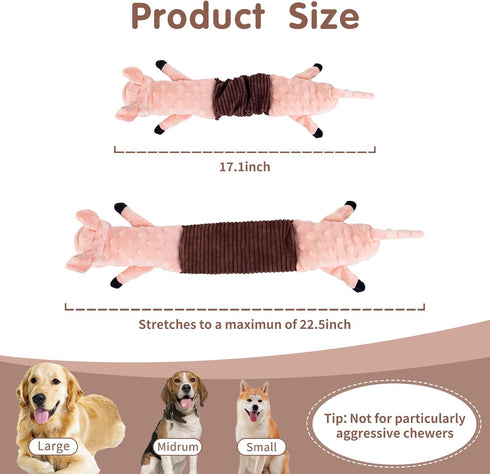 Plush Squeaky Dog Toys for Dogs, Interactive Dog Tug of War Toy for Small/Medium/Large Breed (Pig)