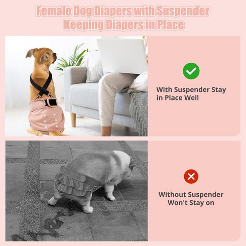 1PC wegreeco Reusable Washable Dog Diapers Female with Suspender, Dogs Period Heat Diapers Female Heat Cycle, XL Medium