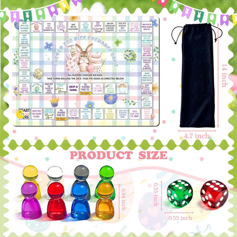 Fisahat 2-8 Easter Party Games,Dice Easter Egg Exchange Game,Rubber Mat Board Game,Easter Egg Party Game for Kids