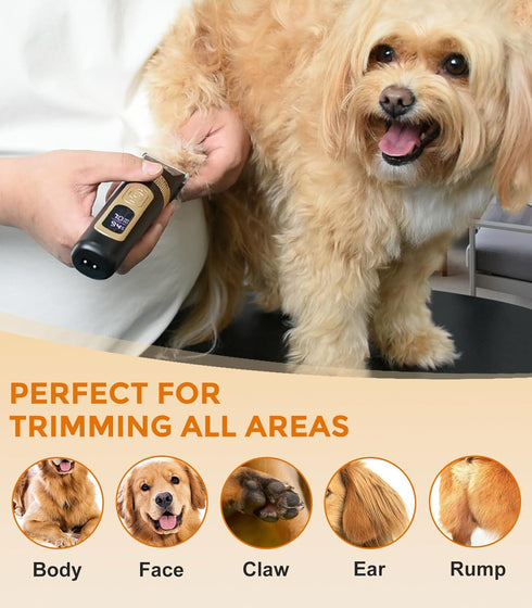 Dog Grooming Clippers, Low Noise Electric Trimmer, 4-Speed & LCD, Cordless Rechargeable Hair Clippers for Thick Coats