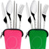 8 Pieces Flatware Sets Knife, Fork, Spoon, Chopsticks, SENHAI 2 Pack Rustproof Stainless Steel Tableware Dinnerware with Carrying Case for Traveling Camping Picnic Working Hiking(Green,Pink) by SENHAI