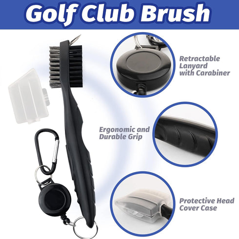 Golf Towel Set, 3 Microfiber Waffle Pattern Golf Towels & Club Cleaning Kit with Brush & Divot Repair Tool for Golf Bags