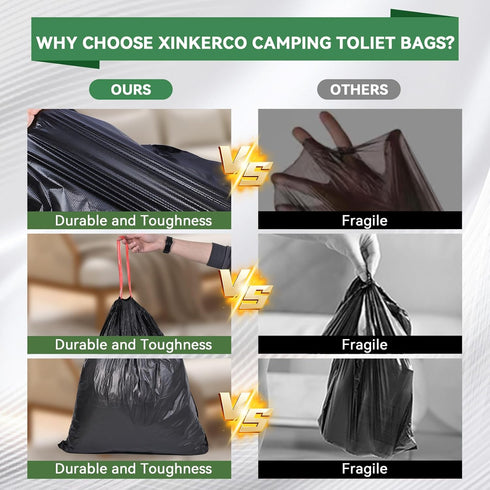 xinkerco 8 (50PCS) ortable Toilet Bags, Gallon Drawstring Biodegradable Camping Toilet Bags Leak-Proof Potty Bags