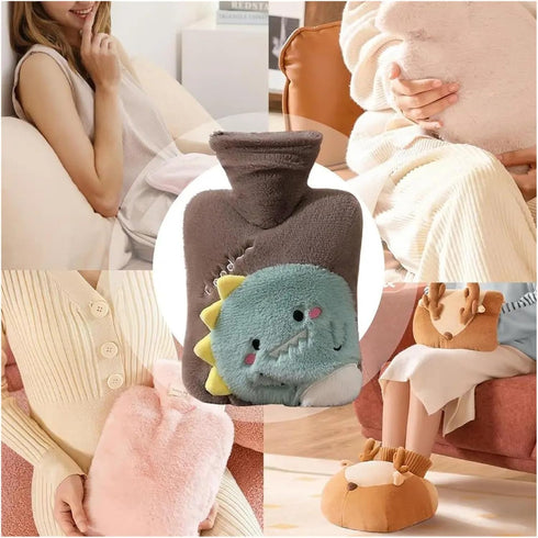Generic 1000ml Bed(Brown,2000ml) Hot Water Bag Cartoon Hot Water Bottle Large Capacity Bed Warmer Heating Pad with Soft