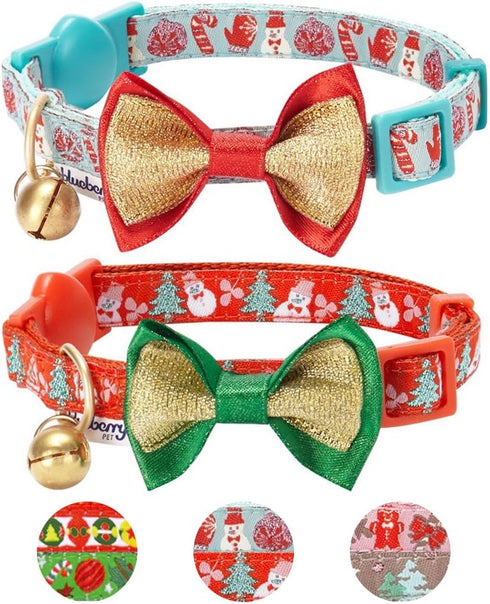 Blueberry Pet Adjustable Breakaway Cat Collar with Bow Tie & Bell, The Power of Lavish Holiday Perfect Snowman, Pack of