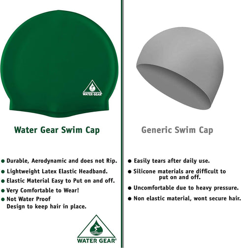 Water Gear Silicone Adult Swim Cap, Flexible Unisex Waterproof, Great for Short and Long Hair
