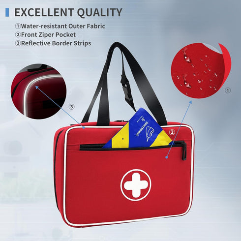 MELINON Portable First Aid Bag, Empty Emergency Trauma Kit with Reflective Strips, Multi-Compartment Medical Organizer