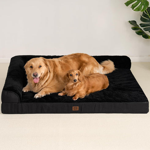 EHEYCIGA Memory Foam Dog Beds for Medium Dogs - Orthopedic Waterproof Egg Crate Couch Bed with Washable Cover, Black