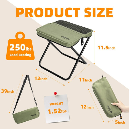 Yoosure 2 Backpacking Portable Folding Camp Stool with Side Pockets, Lightweight Foldable Camping Stool for Adults