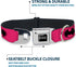 Buckle-Down Seatbelt Buckle Dog Collar - Bat Signal-3 Fuchsia/Black/Fuchsia - 1.5" Wide, Fits 16-23" Neck, Medium