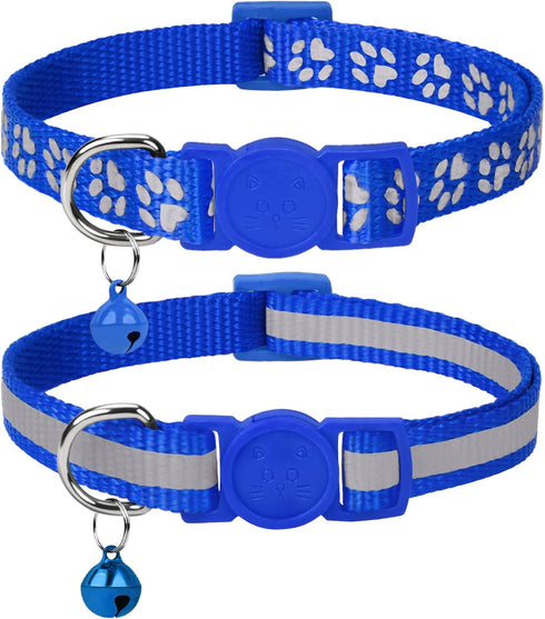 Taglory Reflective Cat Collar, Breakaway with Bells, Adjustable 7.5-12.5 Inch, Navy Blue, 2 Pack for Girl Boy Pets