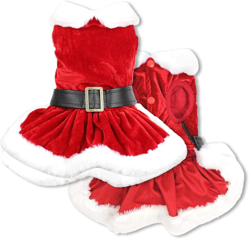Parisian Pet Christmas Dress, Mrs. Santa Claus Dog Costume with Red Velvet Skirt for Large Dogs