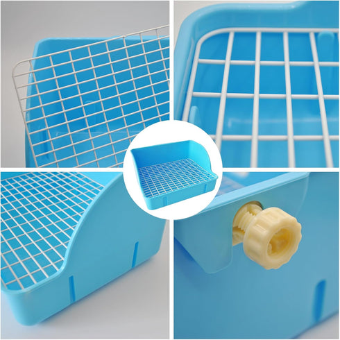 10Pcs Chinchilla(Blue) Rabbit Litter Box Toilet,Bunny Plastic Square Cage Toilet with Grate Rabbit Corner Litter