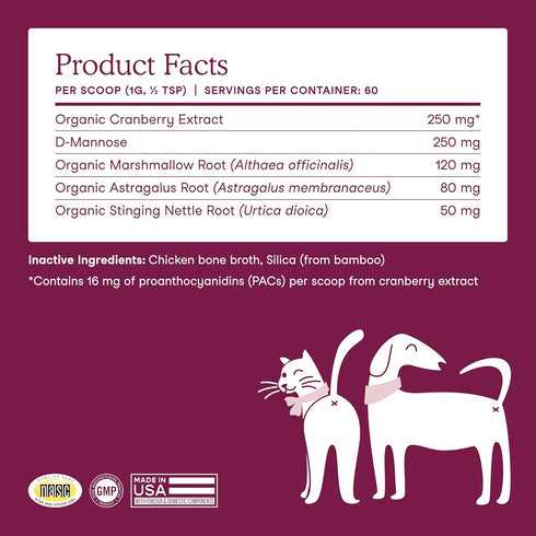 Immunity 60 Fera Pets Bladder Support - Cranberry for Dogs & Cats - D-Mannose & Marshmallow Root - Urinary Tract