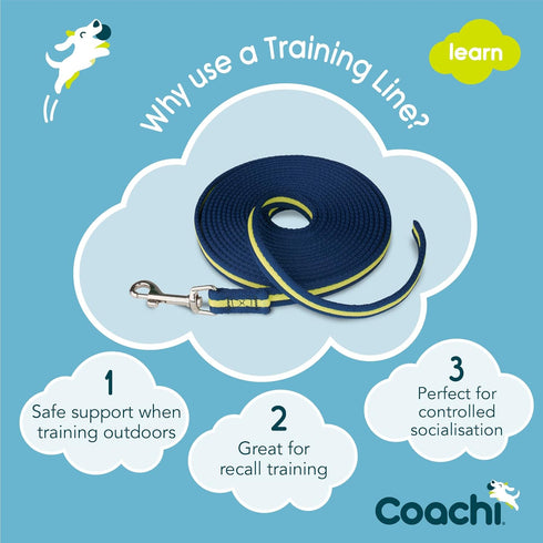 Coachi Training Line - 5m Safe Training Outdoors for Small & Medium Dogs & Puppies (Navy and Lime)