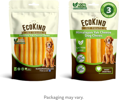 EcoKind Premium Gold Yak Cheese Himalayan Dog Chews - All Natural, High Protein Treats for Large Breed Dogs, 3 Chews