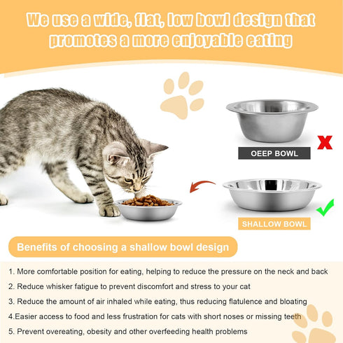 5 PCS Cat Bowls Whisker Friendly, Shallow Wide Flat Stainless Steel Dishes, Dishwasher Safe