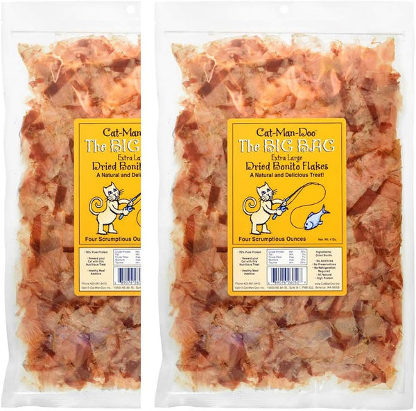 Cat-Man-Doo Extra Large Dried Bonito Flakes Treats for Dogs & Cats, 4oz Bag (2 Pack)