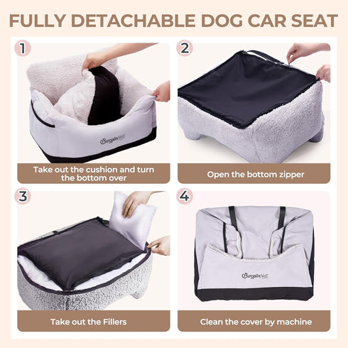 25 lbs, BurgeonNest Dog Car Seat for Small Dogs, Detachable and Washable Cat Carseats Under Soft Pet Booster Seats