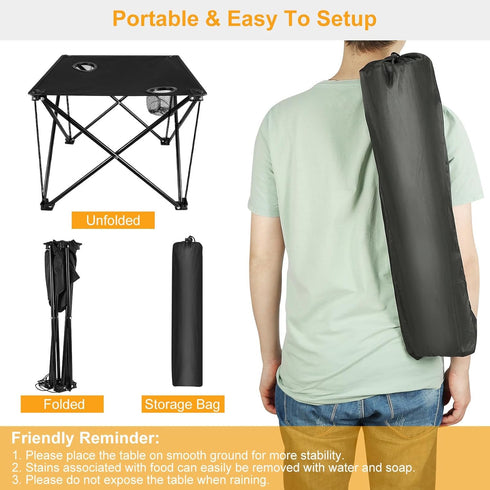 Small Folding Camping Table with 2 Cup Holders & Carry Bag, Rollup Beach Table for Outdoor Cooking, Picnic, and Party